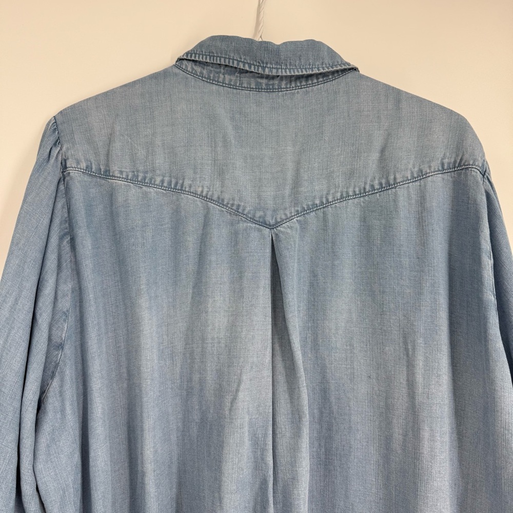 Cloth & Stone Chambray Button Up Shirt 2X Denim Boho Collared Smocked Cuffs - Picture 9 of 10